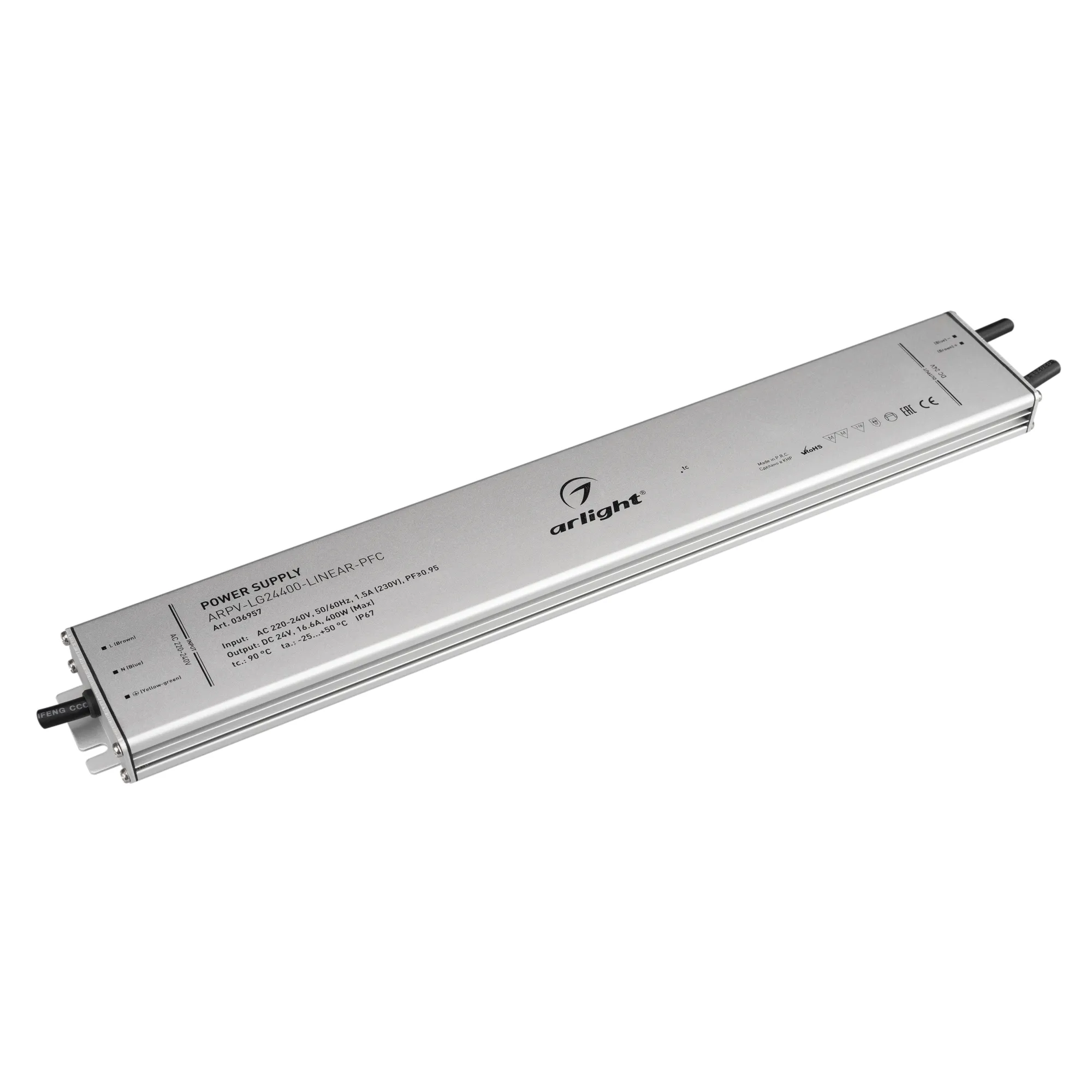 Блок питания ARPV-LG24400-LINEAR-PFC (24V, 16.6A, 400W) (Arlight, IP67 Металл, 5 лет) - изображение товара