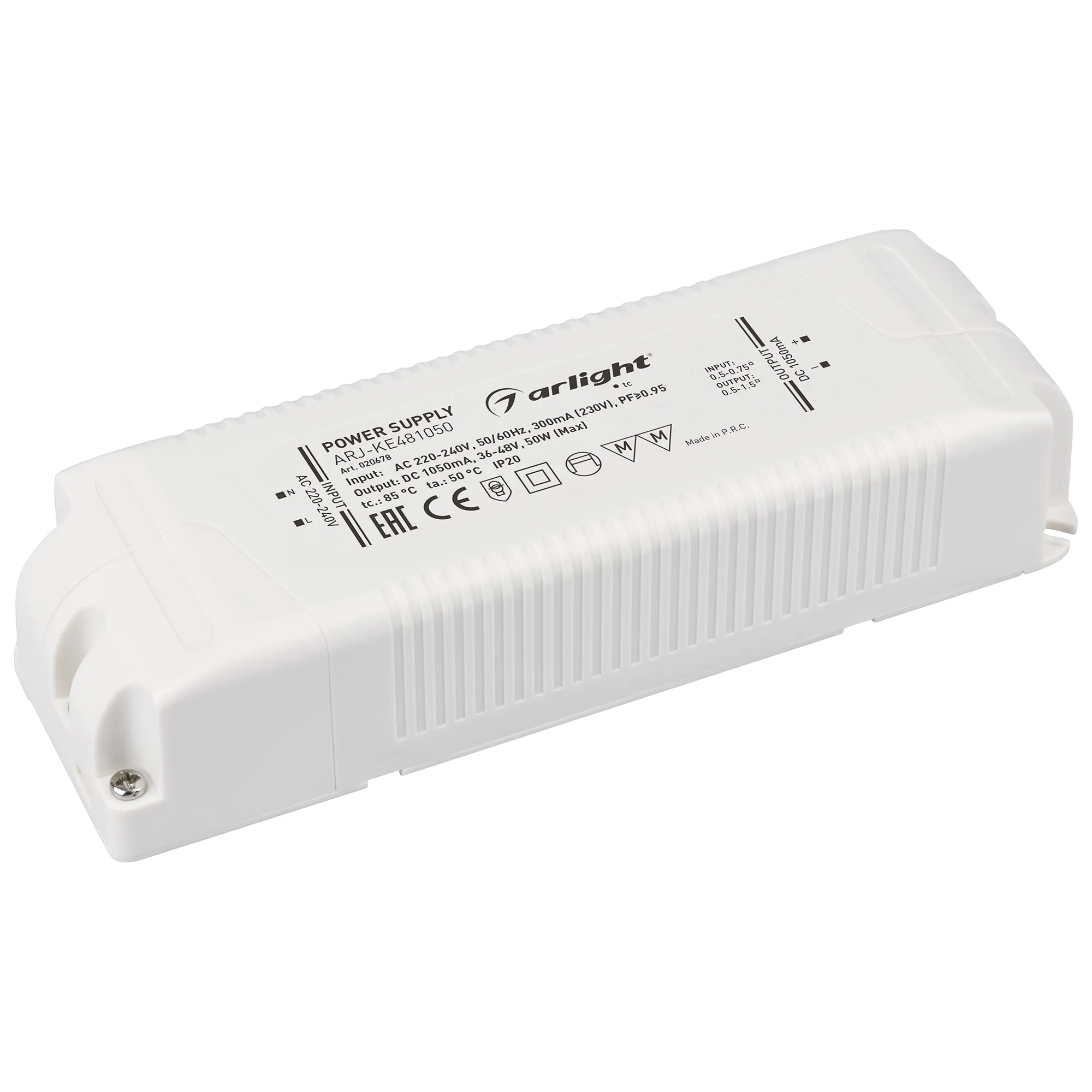Блок питания ARJ-KE481050 (50W, 1050mA, PFC) (Arlight, IP20 Пластик, 5 лет) - изображение товара